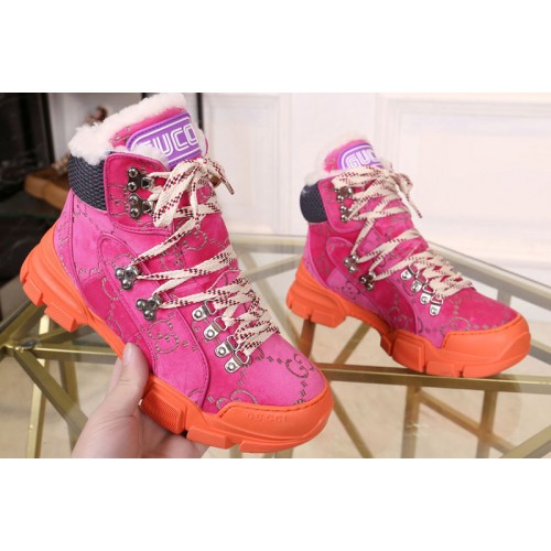 Mens Womens Gucci Flashtrek sneaker Pink Suede with shearling lining Mens Womens Gucci Flashtrek sneaker Pink Suede with shearling lining