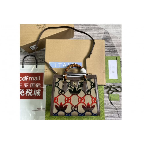 Gucci adidas x Gucci Diana small tote bag in Camel and ebony jumbo canvas Gucci adidas x Gucci Diana small tote bag in Camel and ebony jumbo canvas