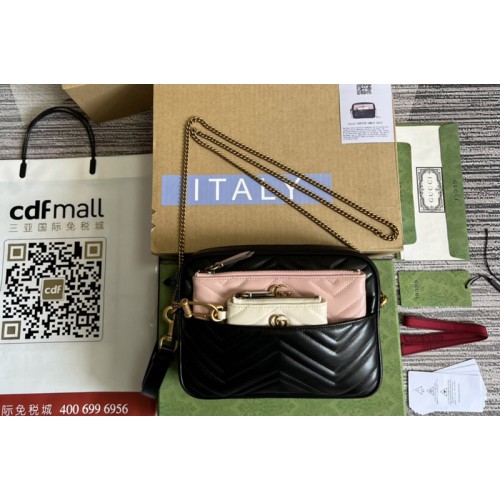 Gucci Double G multi-use mini bag in Black pink and white chevron matelasse leather Gucci Double G multi-use mini bag in Black pink and white chevron matelasse leather