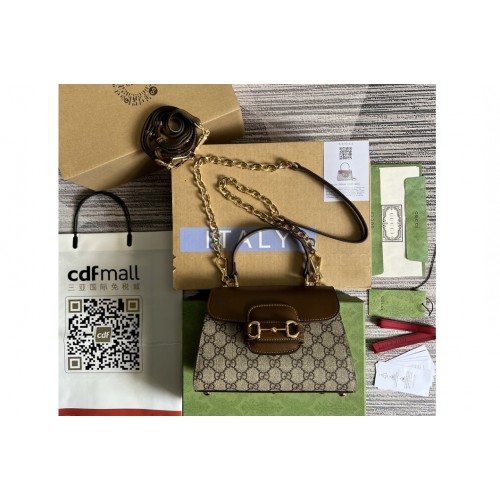 Gucci Horsebit 1955 mini bag in Beige and ebony Supreme canvas With Light brown Leather Gucci Horsebit 1955 mini bag in Beige and ebony Supreme canvas With Light brown Leather