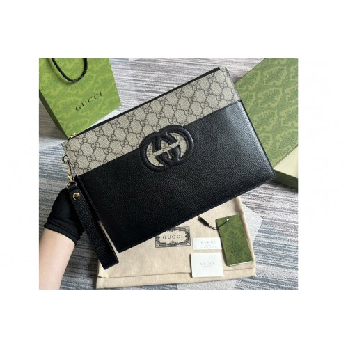 Gucci Pouch With Cut Out Interlocking G Bag in Beige and ebony Supreme canvas Gucci Pouch With Cut Out Interlocking G Bag in Beige and ebony Supreme canvas