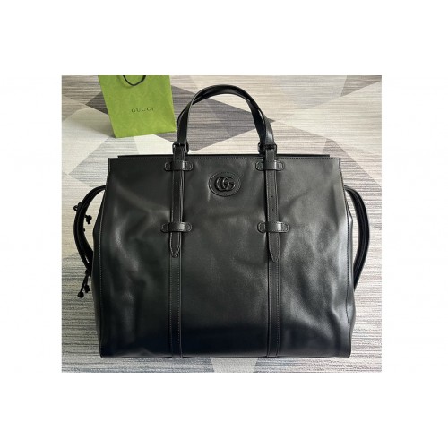 Gucci Large Tote Bag With Tonal Double G in Black leather Gucci Large Tote Bag With Tonal Double G in Black leather