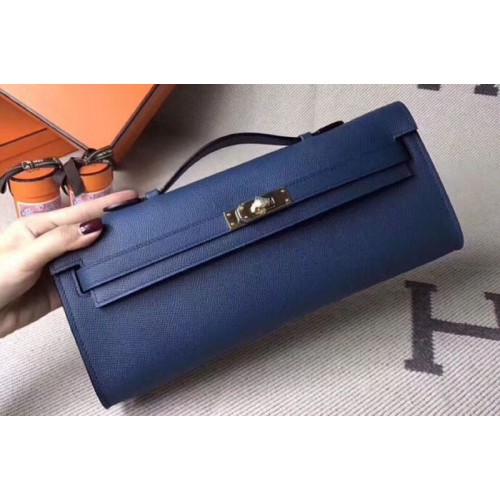 Hermes Kelly Cut 31cm Epsom Leather Clutch Handmade Blue Hermes Kelly Cut 31cm Epsom Leather Clutch Handmade Blue