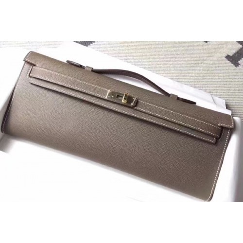 Hermes Kelly Cut 31cm Epsom Leather Clutch Handmade Elephant Gray Hermes Kelly Cut 31cm Epsom Leather Clutch Handmade Elephant Gray