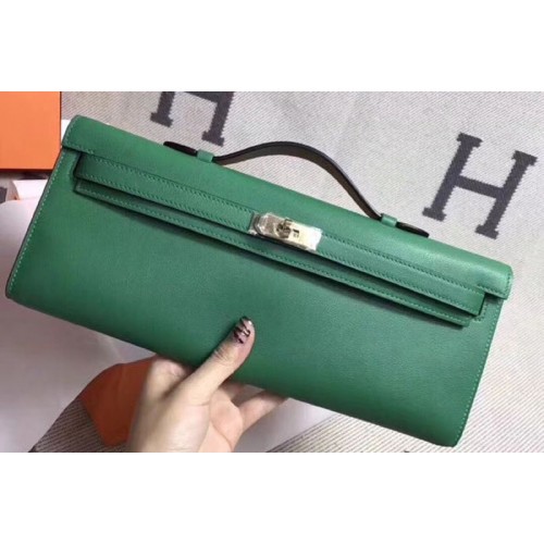Hermes Kelly Cut 31cm Swift Leather Clutch Handmade Green Hermes Kelly Cut 31cm Swift Leather Clutch Handmade Green