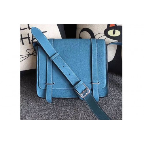 Mens Hermes Steve 28mm Messenger Bags Original Togo Leather Blue
