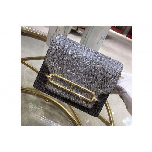 Hermes Roulis 19 bags Handmade Real Crocodile and Lizard Leather Black Hermes Roulis 19 bags Handmade Real Crocodile and Lizard Leather Black