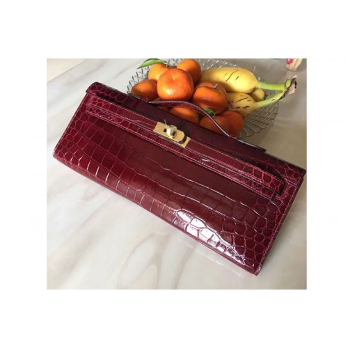 Hermes Kelly Cut31CM Real Crocodile Leather Cluth Bags Handmade Wine Hermes Kelly Cut31CM Real Crocodile Leather Cluth Bags Handmade Wine