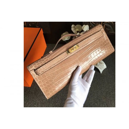Hermes Kelly Cut31CM Real Crocodile Leather Cluth Bags Handmade Apricot Hermes Kelly Cut31CM Real Crocodile Leather Cluth Bags Handmade Apricot