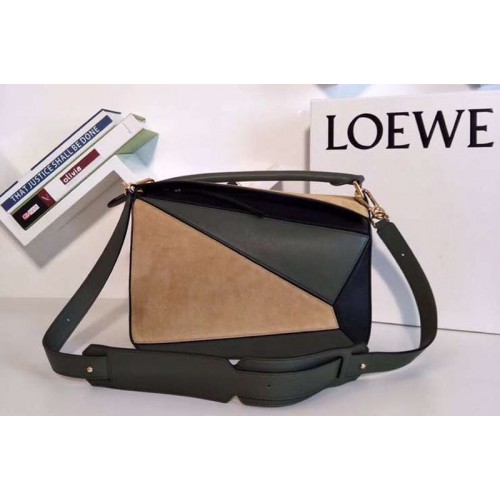 Loewe Puzzle Bags Original Calf Leather Green Tan Black Loewe Puzzle Bags Original Calf Leather Green Tan Black
