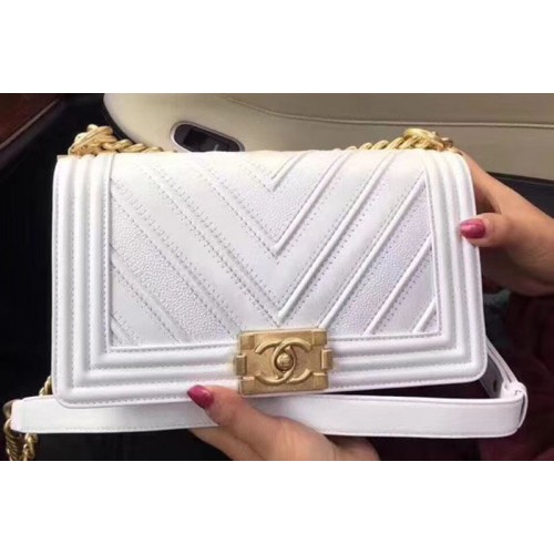 Chanel Le Boy Flap Bag Original Chevron Sheepskin Leather A92193 White Chanel Le Boy Flap Bag Original Chevron Sheepskin Leather A92193 White