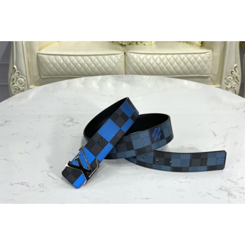 Louis Vuitton M0319U Initiales 40 MM reversible belt in Blue Damier Graphite canvas and calf leather With Silver Buckle Louis Vuitton M0319U Initiales 40 MM reversible belt in Blue Damier Graphite canvas and calf leather With Silver Buckle
