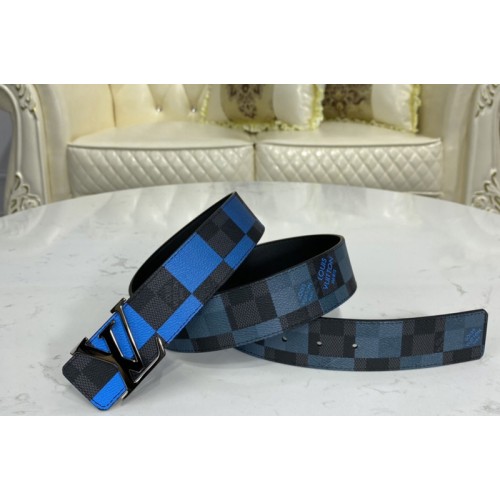 Louis Vuitton M0319U Initiales 40 MM reversible belt in Blue Damier Graphite canvas and calf leather With PVD Buckle Louis Vuitton M0319U Initiales 40 MM reversible belt in Blue Damier Graphite canvas and calf leather With PVD Buckle