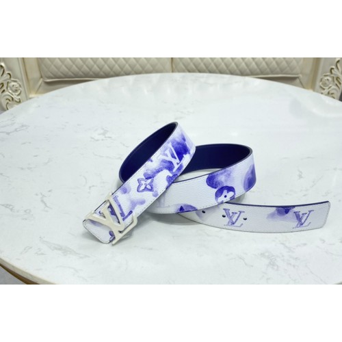Louis Vuitton M0358V Shape 40mm reversible belt in Watercolor Blue With White Buckle Louis Vuitton M0358V Shape 40mm reversible belt in Watercolor Blue With White Buckle