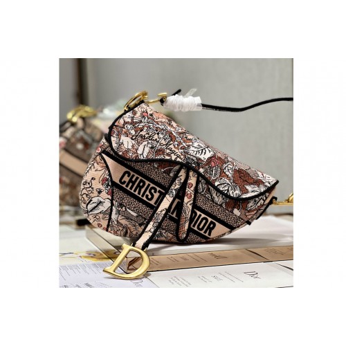 Dior M0446 Saddle bag in Pink Multicolor Dior Embroidery Dior M0446 Saddle bag in Pink Multicolor Dior Embroidery