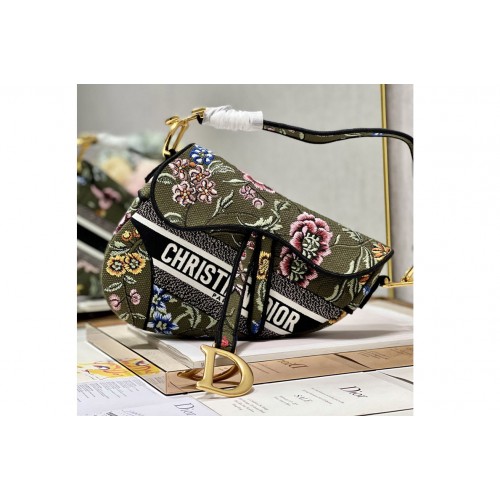 Dior M0446 Saddle bag in Green Multicolor Dior Petites Fleurs Embroidery Dior M0446 Saddle bag in Green Multicolor Dior Petites Fleurs Embroidery