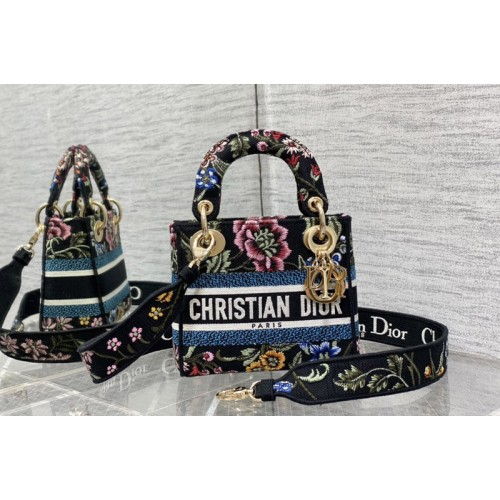 Dior M0505 Christian Dior Mini Lady Dior bag in Black Multicolor Florilegio Embroidery Dior M0505 Christian Dior Mini Lady Dior bag in Black Multicolor Florilegio Embroidery
