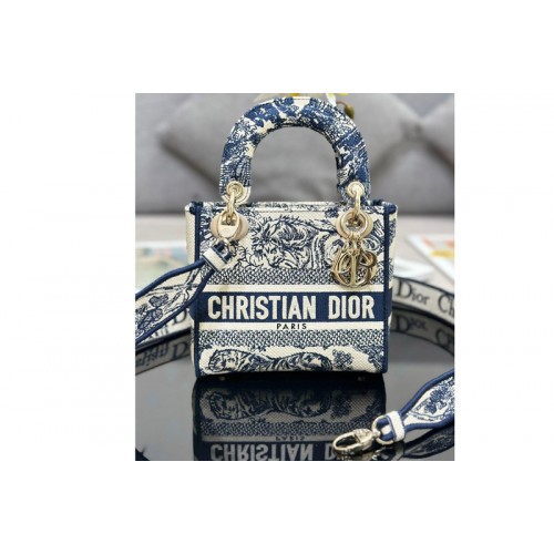 Dior M0505 Christian Dior Mini Lady Dior bag in Blue Toile de Jouy Embroidery Dior M0505 Christian Dior Mini Lady Dior bag in Blue Toile de Jouy Embroidery