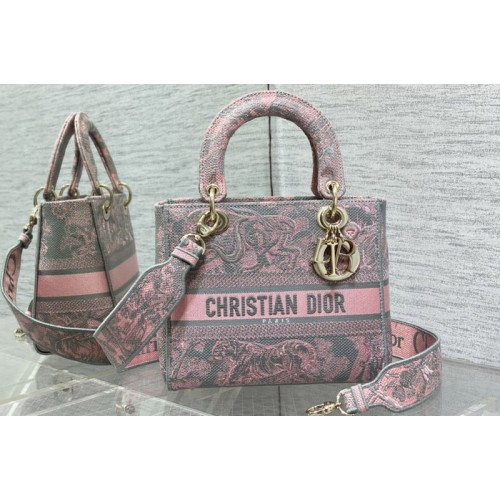 Dior M0565 Christian Dior Medium Lady D-Lite bag in Pink Toile de Jouy Embroidery Dior M0565 Christian Dior Medium Lady D-Lite bag in Pink Toile de Jouy Embroidery