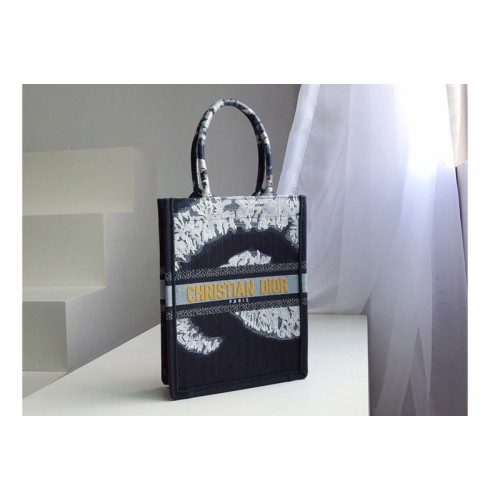 Dior M1272 Vertical Dior Book Tote Bag in Blue Multicolor Tie & 038 Dior Embroidery with Metallic Thread Dior M1272 Vertical Dior Book Tote Bag in Blue Multicolor Tie & 038 Dior Embroidery with Metallic Thread