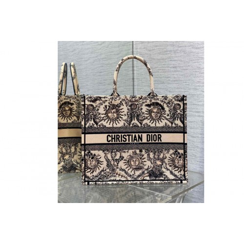 Dior M1286 Christian Dior Large Dior Book Tote Bag in Beige and Black Toile de Jouy Soleil Embroidery Dior M1286 Christian Dior Large Dior Book Tote Bag in Beige and Black Toile de Jouy Soleil Embroidery