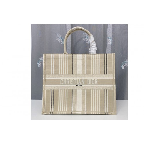 Christian Dior M1286 Dior book tote Bag in Beige Stripes Embroidery Christian Dior M1286 Dior book tote Bag in Beige Stripes Embroidery