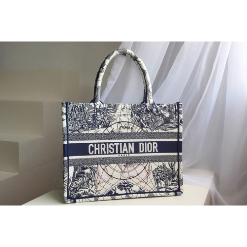 Christian Dior M1296 Small Dior Book Tote Bag in Blue Multicolor Dior Around the World Embroidery Christian Dior M1296 Small Dior Book Tote Bag in Blue Multicolor Dior Around the World Embroidery