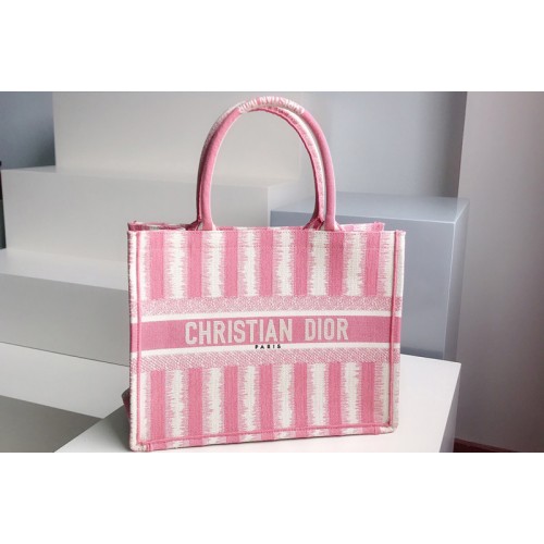 Christian Dior M1296 Small Dior Book Tote Bag in Pink D-Stripes Embroidery Christian Dior M1296 Small Dior Book Tote Bag in Pink D-Stripes Embroidery