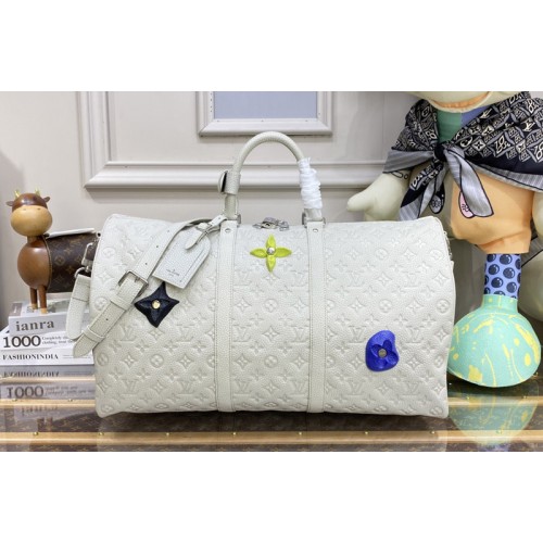Louis Vuitton M20901 Keepall 50 bag in White Taurillon Monogram Louis Vuitton M20901 Keepall 50 bag in White Taurillon Monogram