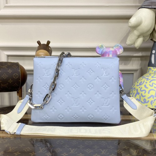 Louis Vuitton M21197 Coussin PM hand bag in Ice Blue Monogram-embossed lambskin Louis Vuitton M21197 Coussin PM hand bag in Ice Blue Monogram-embossed lambskin