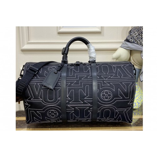 Louis Vuitton M21428 Keepall Bandoulière 50 Bag in Black Nylon Louis Vuitton M21428 Keepall Bandoulière 50 Bag in Black Nylon