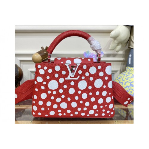 Louis Vuitton M21692 LVxYK Capucines BB Bag in Red and white Taurillon bull calf leather with Infinity Dots print Louis Vuitton M21692 LVxYK Capucines BB Bag in Red and white Taurillon bull calf leather with Infinity Dots print