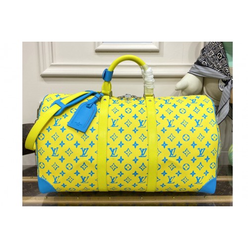 Louis Vuitton M21869 Keepall Bandoulière 50 Bag in Lime Green Monogram Playground coated canvas Louis Vuitton M21869 Keepall Bandoulière 50 Bag in Lime Green Monogram Playground coated canvas