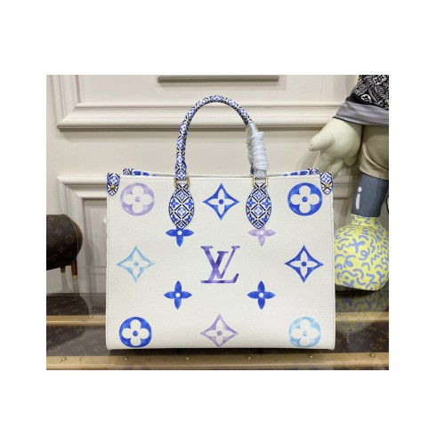 Louis Vuitton M22975 OnTheGo MM tote bag in Blue Monogram coated canvas Louis Vuitton M22975 OnTheGo MM tote bag in Blue Monogram coated canvas