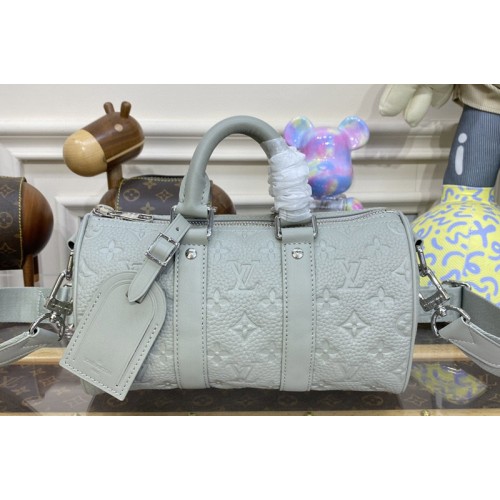 Louis Vuitton M23163 Keepall Bandouliere 25 bag in Mineral Gray Embossed Taurillon Monogram cowhide leather Louis Vuitton M23163 Keepall Bandouliere 25 bag in Mineral Gray Embossed Taurillon Monogram cowhide leather