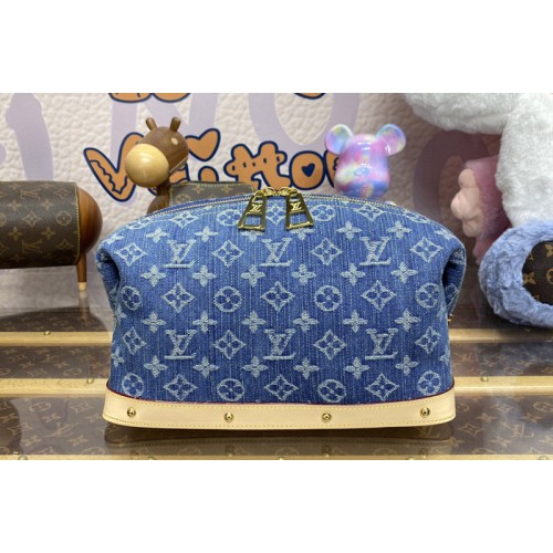 Louis Vuitton M24317 Pochette Cosmetique GM Bag in Blue Monogram Denim Canvas Louis Vuitton M24317 Pochette Cosmetique GM Bag in Blue Monogram Denim Canvas