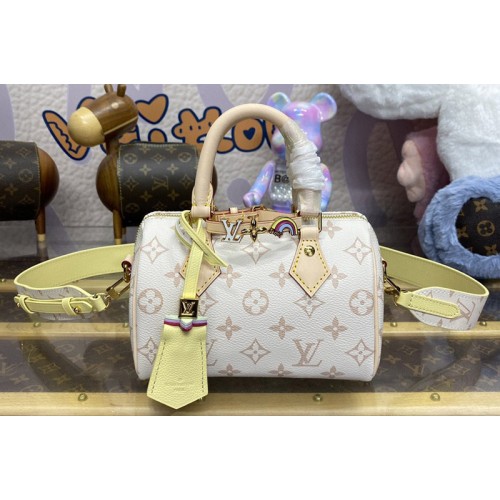 Louis Vuitton M24474 Speedy 18 Bandouliere Bag in White Monogram Canvas Louis Vuitton M24474 Speedy 18 Bandouliere Bag in White Monogram Canvas