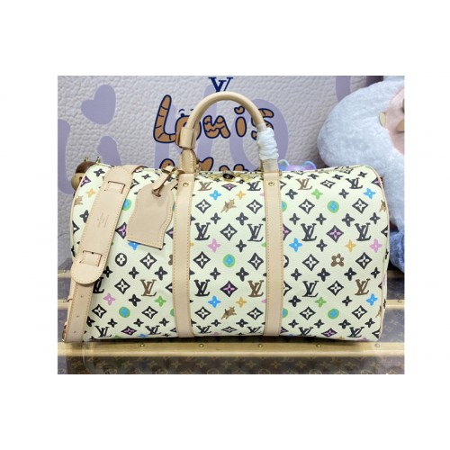 Louis Vuitton M25233 x Tyler Keepall Bandouliere 45 Bag in White Monogram Macassar Canvas Louis Vuitton M25233 x Tyler Keepall Bandouliere 45 Bag in White Monogram Macassar Canvas