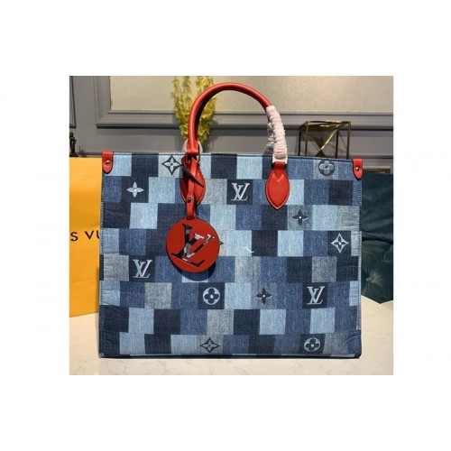 Louis Vuitton M44992 Onthego GM tote bag in Blue Red Monogram Denim canvas Louis Vuitton M44992 Onthego GM tote bag in Blue Red Monogram Denim canvas