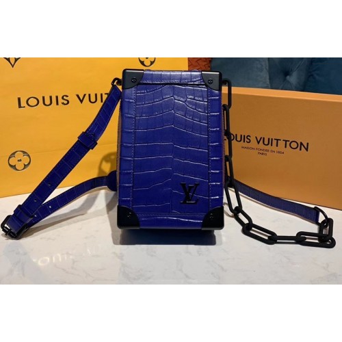 Louis Vuitton M45044 Mini Soft Trunk Bags Blue Calf Leather Crocodile Print Louis Vuitton M45044 Mini Soft Trunk Bags Blue Calf Leather Crocodile Print