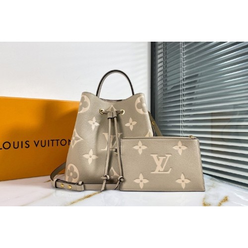 Louis Vuitton M45555 NeoNoe MM bucket bag in Tourterelle Gray Cream Monogram Empreinte Leather Louis Vuitton M45555 NeoNoe MM bucket bag in Tourterelle Gray Cream Monogram Empreinte Leather