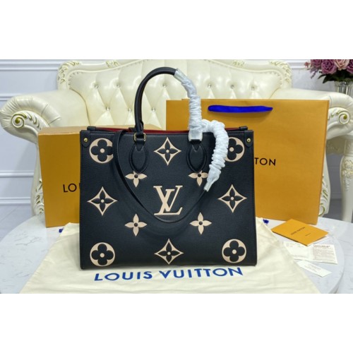 Louis Vuitton M45495 OnTheGo MM Bag in Black Red Bicolor Monogram Empreinte Leather Louis Vuitton M45495 OnTheGo MM Bag in Black Red Bicolor Monogram Empreinte Leather