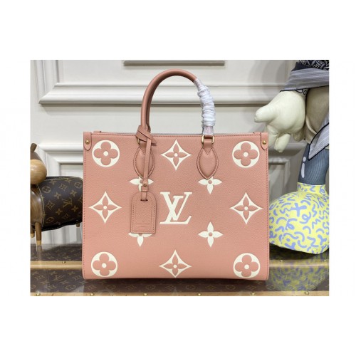 Louis Vuitton M45595 Onthego MM tote bag in Pink Cream Monogram Empreinte leather Louis Vuitton M45595 Onthego MM tote bag in Pink Cream Monogram Empreinte leather