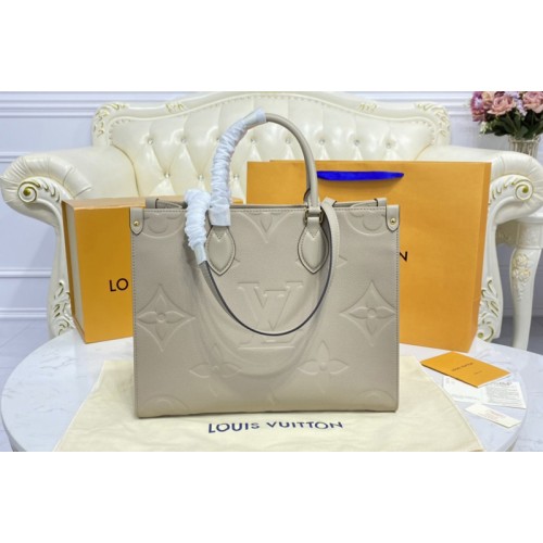 Louis Vuitton M45607 OnTheGo MM tote bag in Beige Monogram Empreinte Leather Louis Vuitton M45607 OnTheGo MM tote bag in Beige Monogram Empreinte Leather