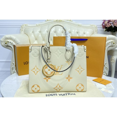 Louis Vuitton M45717 OnTheGo MM tote Bag in Cream Saffron Monogram Empreinte Leather Louis Vuitton M45717 OnTheGo MM tote Bag in Cream Saffron Monogram Empreinte Leather