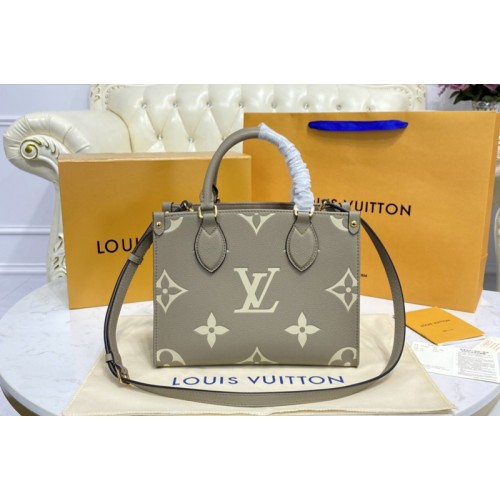 Louis Vuitton M45779 OnTheGo PM tote bag in Beige Cream Monogram Empreinte Leather Louis Vuitton M45779 OnTheGo PM tote bag in Beige Cream Monogram Empreinte Leather