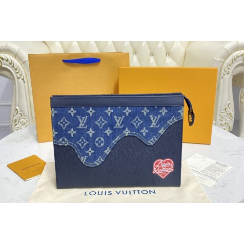 Louis Vuitton M45961 Pochette Voyage MM in Blue Monogram denim and Navy Blue Taurillon leather Louis Vuitton M45961 Pochette Voyage MM in Blue Monogram denim and Navy Blue Taurillon leather
