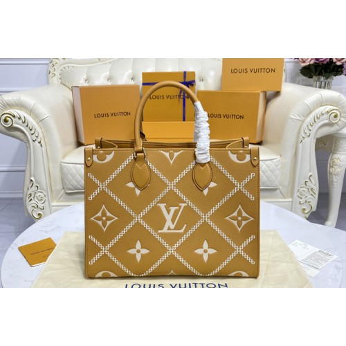 Louis Vuitton M46015 Onthego MM tote Bag in Beige Brown Monogram Empreinte leather Louis Vuitton M46015 Onthego MM tote Bag in Beige Brown Monogram Empreinte leather