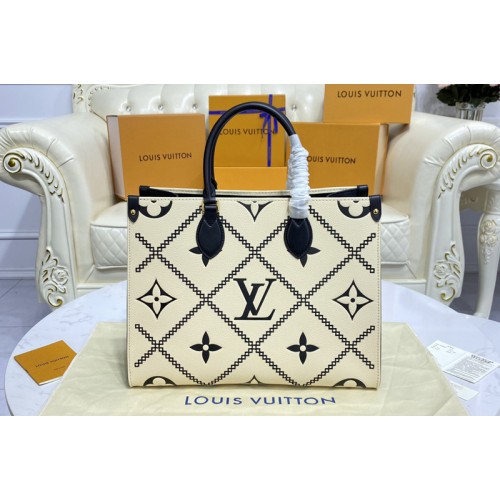 Louis Vuitton M46016 Onthego MM tote Bag in Beige Black Monogram Empreinte leather Louis Vuitton M46016 Onthego MM tote Bag in Beige Black Monogram Empreinte leather