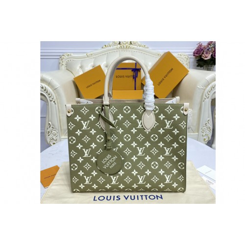 Louis Vuitton M46060 OnTheGo tote bag on Khaki Green Beige Cream Monogram Empreinte Leather Louis Vuitton M46060 OnTheGo tote bag on Khaki Green Beige Cream Monogram Empreinte Leather